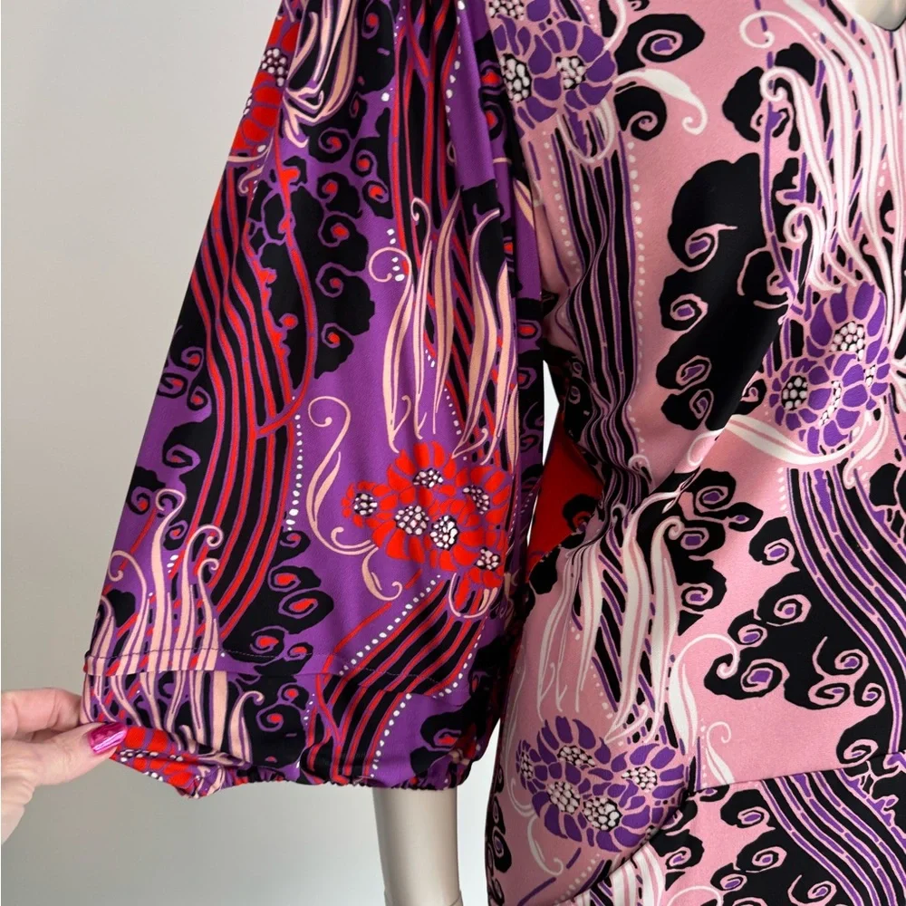Roberto Cavalli Pink, Black & Purple Printed V-Neck Dress - Picture 5 of 10